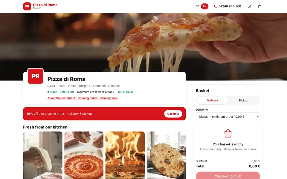 Pizza di Roma website homepage